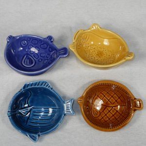 4 Cute Fish Shape Porcelain Dishes, Japan